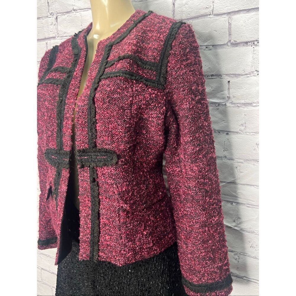 Nanette Lepore Womens Magenta Black Tweed Open Front Blazer Jacket Size 10 - Picture 2 of 9